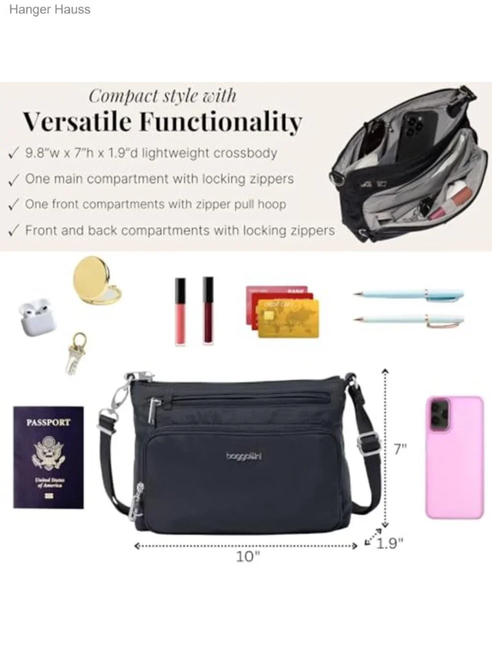 Baggallini Securtex Anti-Theft Crossbody Bag - Slash-Resistant Nylon